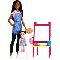 Mattel Beroepenpop & Speelset, Kunstleraar Thema met Brunette Pop, 1 Peuterpop, Kleurveranderend Schildersezel