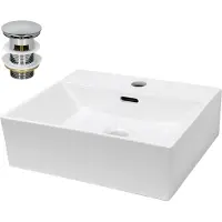 LuxeBath Wastafel, hoekvorm 415x360x130 mm, wit, keramisch - incl. afvoergarnituur met overloop