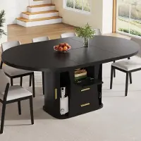 STILVORA Eettafel - Uitschuifbaar Rond Naar Ovaal Met Opbergruimte - Voor Keuken En Eetkamer - MDF - Zwart - 118-158x118x77 Cm