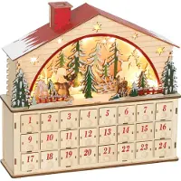 HOMCOM Kerst Adventskalender Meerlaagsplaat 36L x 10B x 34H cm Natuurhout