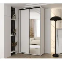 MINIO go for it MINIO, garderobekast VADO, 130x235,2x60 cm, 2 schuifdeuren (waarvan 1 met spiegel), 6 legplanken, 2 metalen stangen, stalen handgrepen, mat wit