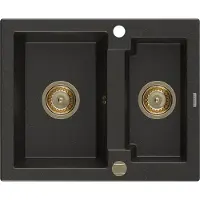 Mexen Carlos granieten gootsteen 1,5-komers 582 x 475 , zwart/goud metallic, gouden sifon - 6518581500-75-G