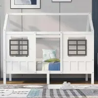 Ulife Een prachtig kinderbed in de vorm van een huis, met veiligheidsramen – voor heerlijke dromen en een veilige nachtrust. 200x90 cm, wit