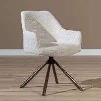 Livin24 Draaibare eetkamerstoel Kay draaibaar gemêleerde stof off white/bruin