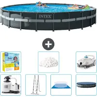 Intex Ronde Ultra XTR Frame Zwembad – 732 x 132 cm – inclusief pomp, ladder, bodemzeil, afdekking, onderhoudspakket, filterballen en stofzuiger