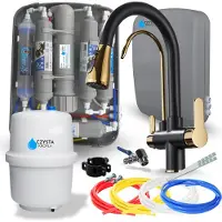 ARI Waterfilter onder de gootsteen RO7 Slim met omgekeerde osmose, 7-traps filtratie, mineralisatie en ionisatie, zwart-gouden set