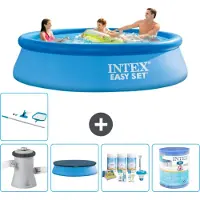 Intex Rond Opblaasbaar Easy Set Zwembad - 305 x 76 cm - Blauw - Inclusief Pomp - Afdekzeil - Onderhoudspakket - Filter - Schoonmaakset - 6-delig
