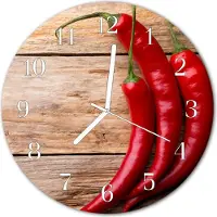 Tulup Wandklok - Chilipepers Wandklok Glas Decoratie - 30fi cm - Rood Gekleurde Glazen Klok - Witte Handen - Ronde Wandklok - Klok Glas Met Opdruk - Moderne Wandklok Glas