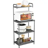 Costway Keukenrek, 4-laags, geschikt voor magnetron. Magnetronrek met verstelbare planken, metalen frame, vrijstaand keukenrek, vrijstaand huishoudrek