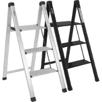 TRUTZHOLM Aluminium Trapladder 3 Treden Zilver - TÜV/GS 150kg Huishoudtrap - Heavy Duty Trapje Antisliptreden Keukentrap