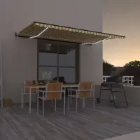 Prolenta Maison Exclusive - Uitschuifbare zonnescherm, geel en wit, 500 x 300 cm, polyester