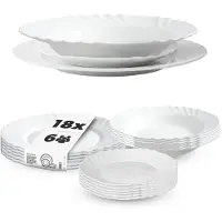Kadax Serviesset, 18-delig, servies voor 6 personen, tafelset met soepborden, dessertborden en dinerborden, serviesset van opaalglas, servies (wit)