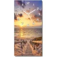Tulup Wandklok - De weg naar het strand Glazen Klok Met Print - 30x60 cm - Geel Wandklok Glas Met Motief - Witte handen - Rechthoekige Klok - Wandklok Glas Decoratie - Gekleurde Glazen Klok
