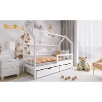 Fun-Möbel Kinderbed met bedombouw, model NIKOLE, afmetingen 200x90 cm, massief beuken, wit, inclusief verstelbaar lattenbodem