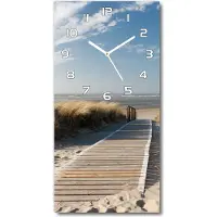 Tulup Wandklok - De weg naar het strand Klok Glas Met Opdruk - 30x60 cm - Beige Moderne Wandklok Glas - Witte handen - Rechthoekige Klok - Decoratieve Glazen Klok - Glazen Wandklok Design