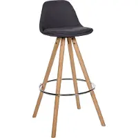 CLP Corbin Barkruk - Met rugleuning - Hout rond frame - Stof - natura/donkergrijs