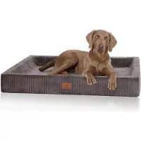 Knuffelwuff orthopedisch hondenbed van ribfluweel met handgeweven uiterlijk Santiago M-L 85 x 63 cm bruingrijs