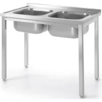 Hendi Tafel met 2 spoelbakken – geschroefd, Kitchen Line, 1000x600x(H)850mm