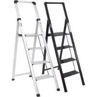 TRUTZHOLM Aluminium Trapladder 4 Treden Zwart - Heavy Duty 150kg Huishoudtrap - Met Veiligheidsleuning Antisliptreden Ladder