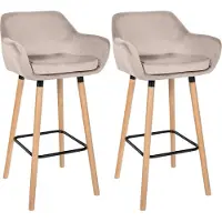 CLP Grant Set van 2 barkrukken - Met rugleuning - Moderne Barstoel - Beukenhouten Poten - Belastbaar tot 150 kg - Velvet - Fluweel - creme/natura