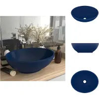 vidaXL Luxe ovaal wastafel, mat donkerblauw, 40x33 cm, keramiek - Wastafel voor de badkamer