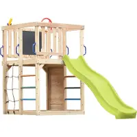 Axi Sam Klimtoestel van Hout in Bruin met Glijbaan in Lemoengroen | Speeltoren voor kinderen met Klimwand, Klimnet & Klimrek| Inclusief Accessoires | Speeltoestel voor in de tuin