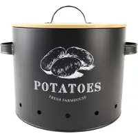 OTIX Aardappelbak - Zwart - Aardappel - Voorraadpot - Bewaarpot - met Deksel - Bamboe - Vooraadpotten - Metaal - ARIES