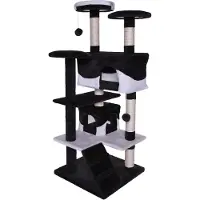 Lionto kattenkraboom, 130 cm hoog krab- en speelboom met 2 holtes, een trap, 3 ligvlakken en sisalstengels, zwart/wit