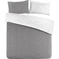 Padiro dekbedovertrek 220 x 240 cm - extra groot XXL - Katoensatijn - Grijs - Geometrisch patroon - dubbelzijdig design - Met 2 kussenslopen 65 x 65 cm - 3-delig voor 2 personen