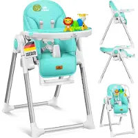 Kidiz 3in1 kinderstoel incl. speelbar, Eetstoel, Babystoel, combinatie kinderstoel, 7 in hoogte verstelbare rugleuning, meegroei van 0 maanden tot 6 jaar - Turkoois