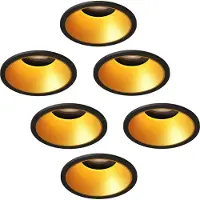 LEDVION – 6x Smart LED Inbouwspot Rond ø81mm – Zwart / Goud – Dimbaar – Kantelbaar – GU10 – RGB+CCT – 4.9W – IP20