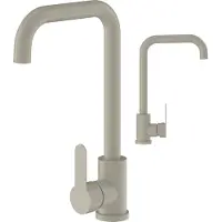 Granitan Beige Keukenmengkraan met Hoge, Ronde Uitloop - RVS