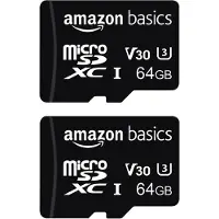 Amazon Basics LSMICRO64GU3D Micro SDXC Class 10 UHS-I U3 V30 microSDXC geheugenkaart, 64 GB, Class 10 / UHS-III, 2-pack