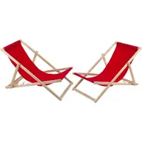 Woodok ligstoelen / strandstoel - 2 comfortabele houten ligstoelen - ideaal voor het strand, balkon en terras - rood