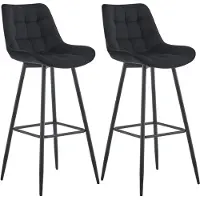 CLP Dartford Set van 2 barkrukken - Met rugleuning - Met voetsteun - Metalen frame - zwart Fluweel