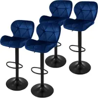 ML-Design Set van 4 barkrukken Leah velvet | fluweel blauw 41x110x47 cm barkrukken | NADUVI