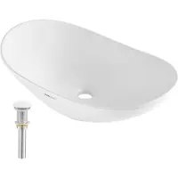Vevor ovale wastafel, 592 x 361 x 158 mm, wastafel in badkamerstijl, moderne keramische wastafel, voor toiletten, hotels, restaurants, helder wit