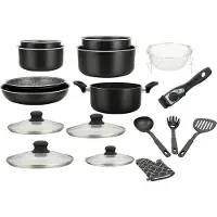 Herzberg HG-8055: 17-delige kookset met marmeren coating en afneembaar handvat, zwart