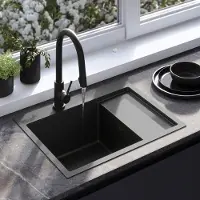 REA Fin Keukenspoelbak Zwart 62X48X18,5Cm + Keukenmengkraan Fresh Zwart