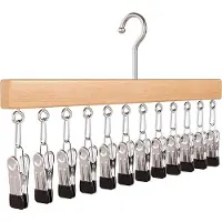 INF Houten hoedenrek met 12 clips - Zilver