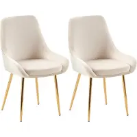 CLP Elmira Set van 2 eetkamerstoelen - Klassiek - Met rugleuning - Met armleuning - Met rugleuning - Velvet - goud/creme