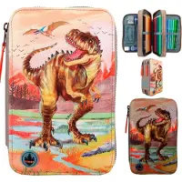 Dino World Khaki-bruine Etui Met Drie Vakken (412381)