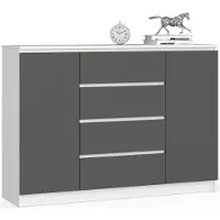 Akord Ladekast K140 met 4 Lades en 2 Deuren / Furniture Factory / Wit - Grafietgrijs / 138 x 99 x 40 cm