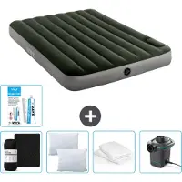 Intex Luchtbed - Twijfelaar - 137 x 191 x 25 cm - Groen - Hoeslaken - Kussen - Pomp - Reparatieset en Kussenbeschermer