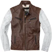 Black-Cafe London Firenze Bruin Wit Leren Motorjas Maat 54