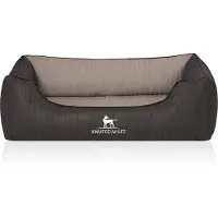 Knuffelwuff orthopedisch hondenbed Outback van laser-gewatteerd kunstleer M-L 85 x 63cm zwart/grijs