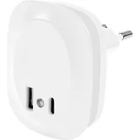 Osram LUNETTA EDGE plug-in nachtlamp, wit, 0,35W, 10lm, warm wit licht, daglichtsensor, USB-A & USB-C poort, LED technologie, oplaadfunctionaliteit, lange levensduur, IP20, 3000K.