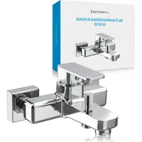 Bächlein Universele Badkraan in Hoekig Ontwerp - Complete Badkraanset inclusief alle accessoires - Eenhendelkraan voor het Bad Chroom - vierkant
