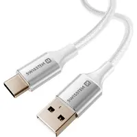 Swissten Gevlochten USB-C naar USB-A Kabel - 1.2M - Geschikt voor o.a. Samsung, Apple iPhone 15,16 & iPad - Versie 2.0 - Wit