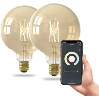 Calex Slimme LED Lamp - 2 stuks - E27 - G125 - Goud - Warm Wit - 7W